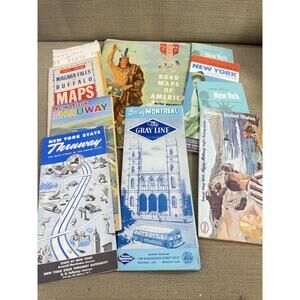 10 Vintage 1950’s State Old Road Maps New York New England Canada